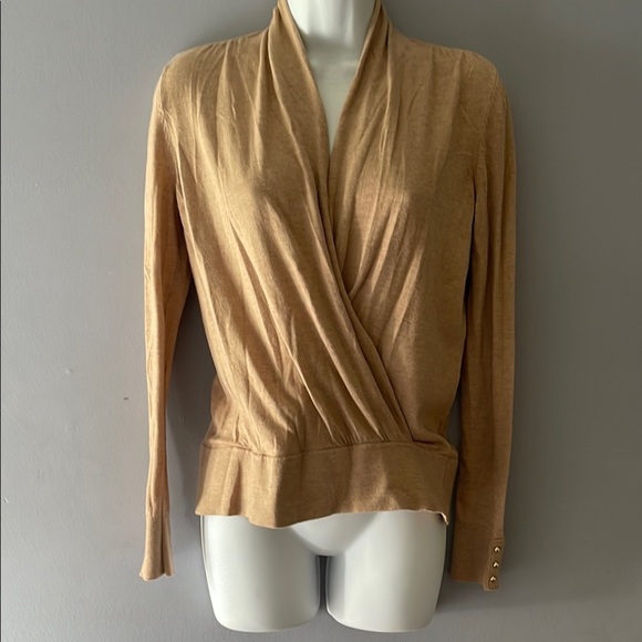 White House Black Market Tan Wrap Blouse Size S - Picture 1 of 10
